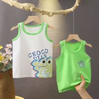 [Conjunto de 2 piezas] Chaleco para niños novedad de verano top de algodón sin mangas para niños versión coreana camisa de fondo para niñas  Verde
