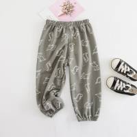 ins dinosaur full print children's mosquito-proof pants ice silk cotton and linen small and medium-sized children's summer thin pants new casual children's pants  Army Green