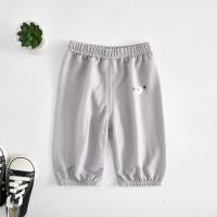New summer children's casual pants short style soft skin-friendly summer cropped pants cute little bear boy girl style  Gray
