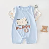 Baby summer short-sleeved romper boy cotton thin jumpsuit girl child baby outer wear pullover pajamas summer clothes  Blue