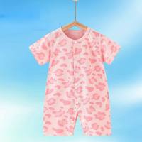 Baby jumpsuit summer short-sleeved pure cotton thin romper baby clothes pajamas newborn jumpsuit crawling clothes  Pink