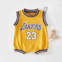 Baby jumpsuit summer clothes pure cotton baby sleeveless vest thin basketball clothes newborn sportswear summer crawling clothes  Yellow