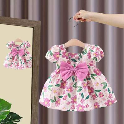 Baby girl's new dress summer large flower bow short-sleeved cotton skirt fashionable girl princess dress