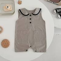 Baby summer jumpsuit boy and girl baby college style lapel vest navy thin outing climbing clothes  Khaki