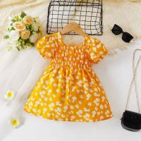 Sommer neue europäische und amerikanische Kinder Blumenkleid Baby Mädchen Puffärmel Prinzessin Kleid Mädchen stilvolles Kleid  Gelb
