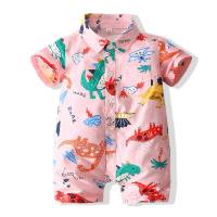 Baby clothes summer clothes cartoon one-piece romper dinosaur romper newborn baby pure cotton one-piece romper  Pink