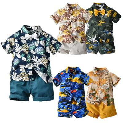Verão de manga curta camisa floral menino shorts casual de duas peças bebê comércio exterior roupas infantis multi-cor roupas de praia lote quente