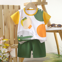 Costume d'été à manches courtes pour enfants, vêtements en pur coton pour garçons, T-shirt fin, nouveau style, vêtements d'été pour bébés et filles  Multicolore
