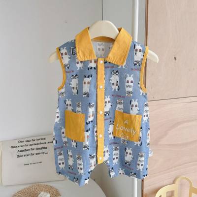 Baby clothes summer clothes super cute pure cotton jumpsuit baby boy summer sleeveless outdoor romper climbing clothes