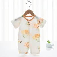 Baby clothes newborn summer bamboo fiber short-sleeved boneless thin baby clothes summer clothes romper crawling clothes pajamas  Multicolor
