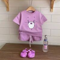 Children's summer short-sleeved suits, baby clothes, baby crawling clothes, class A pure cotton summer clothes  Purple