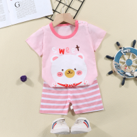 2024 summer new pure cotton children's short-sleeved T-shirt set Korean style infant short-sleeved shorts two-piece set  Multicolor