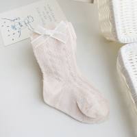 Baby spring and summer mesh pantyhose girls hollow breathable cute bow princess socks baby leggings  Pink