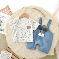 Baby denim suit suspenders baby romper cute baby boy outer wear crawling clothes newborn toddler clothes spring and autumn clothes  White