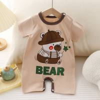 New summer clothing newborn baby pure cotton short-sleeved thin open crotch crawling clothes baby jumpsuit  Camel