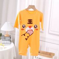 Spring and summer ultra-thin modal fabric baby jumpsuit candy color three-quarter sleeve baby long-sleeved air-conditioning clothing  Orange
