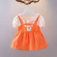 Children's short-sleeved girls dress summer new style cartoon baby skirt  Orange