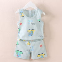 2023 Korean style children's vest suit new style boys and girls baby cartoon thin sleeveless vest shorts suit trendy  Multicolor
