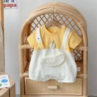 ملابس صيفية للأطفال حديثي الولادة بذلة رفيعة لمدة شهر واحد ومائة يوم ملابس عصرية بأكمام قصيرة للتسلق في الهواء الطلق  أصفر