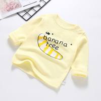 Camiseta de algodón con fondo para bebé, tops infantiles de dibujos animados de nuevo estilo para hombres y mujeres, mangas largas para bebé  Amarillo
