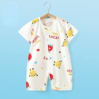 Baby jumpsuit summer short-sleeved pure cotton thin romper baby clothes pajamas newborn jumpsuit crawling clothes  White