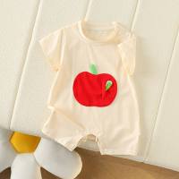 New half-sleeved fashionable boys and girls baby thin interesting fruit patch short romper  Apricot