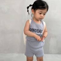 ins baby and toddler clothing summer sleeveless vest shorts suit letter polka dot casual pit stripe two-piece suit  Gray