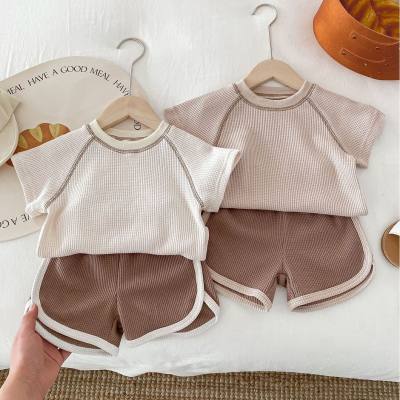 Baby clothes summer clothes for men and women baby short-sleeved suits children's waffle