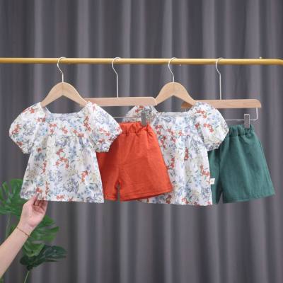 Summer baby fashion western-style little girl square collar floral two-piece set cute girl