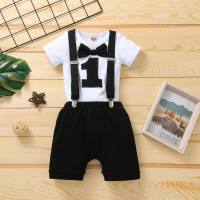 Infant Baby Boy 1st Birthday Clothes Baby Boy Bow Tie Jumpsuit Onesie Clothes  Black