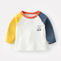 Bebê primavera e outono camiseta manga longa puro algodão bonito estilo ocidental meninos e meninas bebê topos camisa inferior roupa exterior infantil crianças  Multicolorido