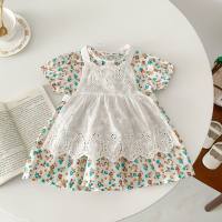 Girls dress summer style infant internet celebrity floral short sleeve dress  White