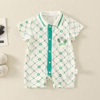 Baby clothes summer thin cotton baby boy short-sleeved onesie bear romper crawling clothes  Green