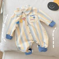 Newborn baby jumpsuit spring and autumn baby boy long-sleeved autumn clothing baby clothing romper toddler crawling clothes for going out  Apricot