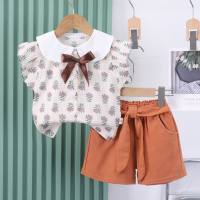 Children's clothing girls summer suit baby summer clothes children's short-sleeved shorts stylish casual two-piece suit  Beige