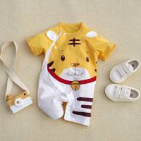 2021 New Style *Cotton Boxer Gentleman Collared Short Sleeve Jumpsuit Crawling Suit 3-18M  Yellow