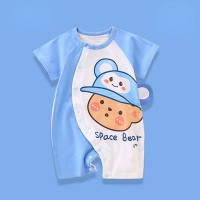 Baby clothes summer pure cotton short-sleeved thin boys and girls baby jumpsuit summer clothes newborn baby romper crawling clothes pajamas  Blue