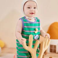 Fashionable baby clothes summer thin striped wide shoulder romper cute super cute baby  Green
