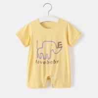 Baby modal summer thin baby short-sleeved jumpsuit, male and female baby cartoon cute children's pajamas  Yellow