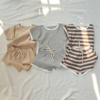 Korean summer style infant and toddler striped cotton short-sleeved shorts suit baby comfortable cute trendy two-piece children's clothing