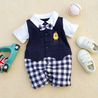2021 New Style *Cotton Boxer Gentleman Collared Short Sleeve Jumpsuit Crawling Suit 3-18M  Blue