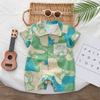 Summer baby clothes, camouflage bear print short-sleeved jumpsuit, handsome baby boy clothes  Green