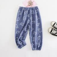 ins dinosaur full print children's mosquito-proof pants ice silk cotton and linen small and medium-sized children's summer thin pants new casual children's pants  Blue