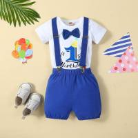 Costume d'anniversaire à manches courtes pour bébé, imprimé de lettres colorées, pour bébé d'un an  Bleu