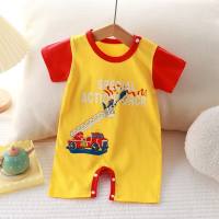 New summer clothing newborn baby pure cotton short-sleeved thin open crotch crawling clothes baby jumpsuit  Multicolor