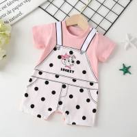 Baby fake two-piece romper for baby girls cartoon crawling clothes stylish summer newborn one-piece short-sleeved  Pink