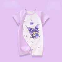 Baby clothes summer pure cotton short-sleeved thin boys and girls baby jumpsuit summer clothes newborn baby romper crawling clothes pajamas  Purple