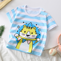 Camiseta de manga corta de algodón puro para niños, novedad de verano 2024, camisetas coreanas de manga corta para niñas de dibujos animados para bebés, ropa para niños  Multicolor