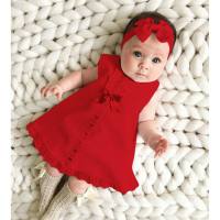 Girls children's summer style sleeveless bow headband skirt two-piece children's dress  Red