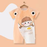 Baby clothes for newborns summer outings pure cotton short-sleeved thin boneless baby jumpsuit romper climbing clothes  Orange